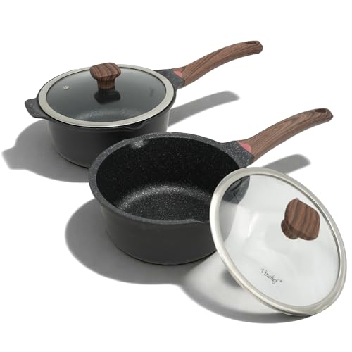 3QT & 4QT Sauce Pot Set with Lids (Black / 3 Quarts + 4 Quarts)