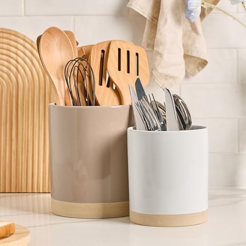 Ceramic Utensil Holder (Cinnamon Brown and White)