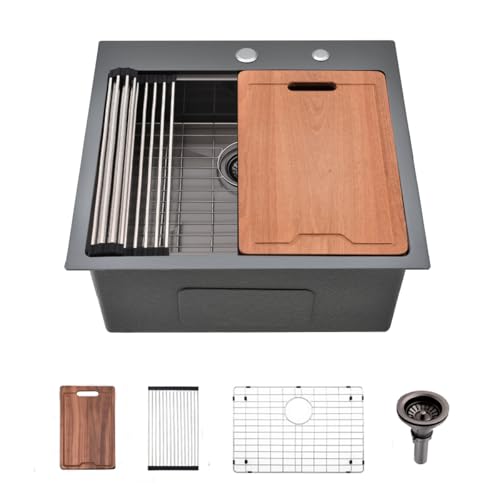 25 Inch Black Drop In Kitchen Sink (25"L x 22"W x 10"D / Black)