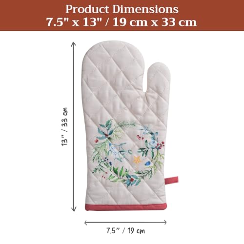 Maison d'Hermine Oven Gloves 100% Cotton Oven Mitt (100 - Holly Time / 7.5" x 13" (Oven Mitt))