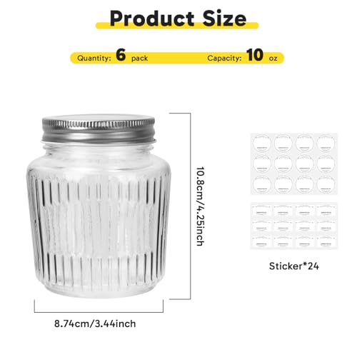 Glass Mason Jars with Lids (Vintage 10oz 6pack)