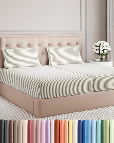 Split King Size 5 Piece Sheet Set (44 - Beige Stripes 2 / Split King Size)