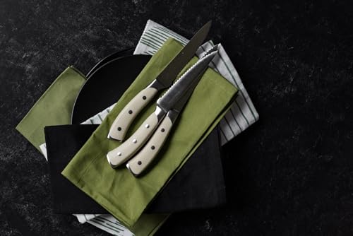 8 Piece Serrated Kitchen Steak Knife Set (Creme / 4.5")