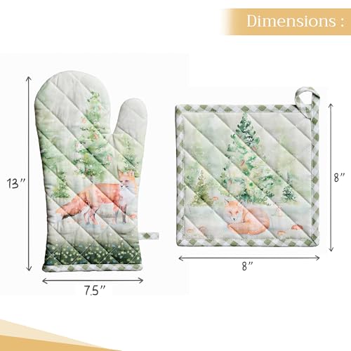 100% Cotton Oven Mitt & Pot Holder Set (097 - Winter Mornings / 7.5" x 13" & 8" x 8" (Oven Mitt & Pot Holder))