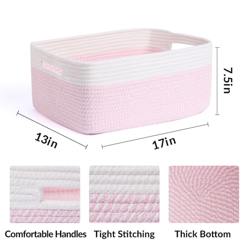 Woven Pink Cotton Storage Baskets (3pcs-L17×W13×H7.5" / Woven Pink)