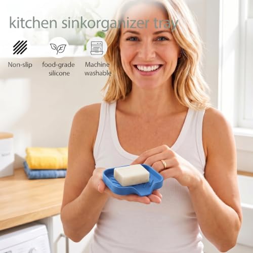 Silicone Soap Dish with Drain Spout (Lichen Blue / S(4.9"×3.2"))