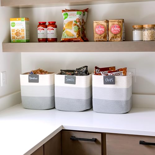 13 Inch Cube Storage Bins Cotton Rope Woven Baskets for Organizing 3 (3-Tone Gray / 13 x 13 x 13 (Standard))