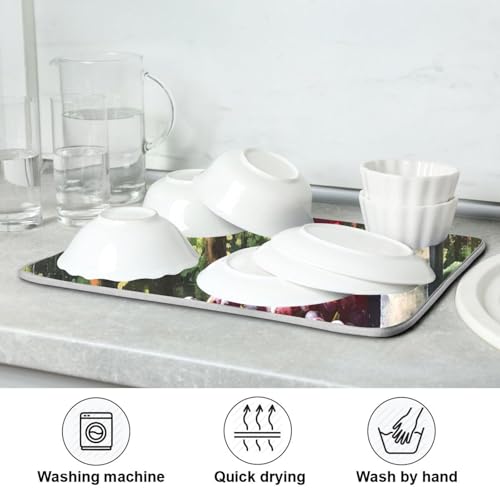 Grapes Wine Glass Bottle Dish Drying Mat for Kitchen Counter Absorbent Microfiber Drying Pad (18" x 18")