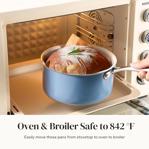 Nonstick Ceramic Sauce Pan with Lid (Blue / 1.8 Quarts)