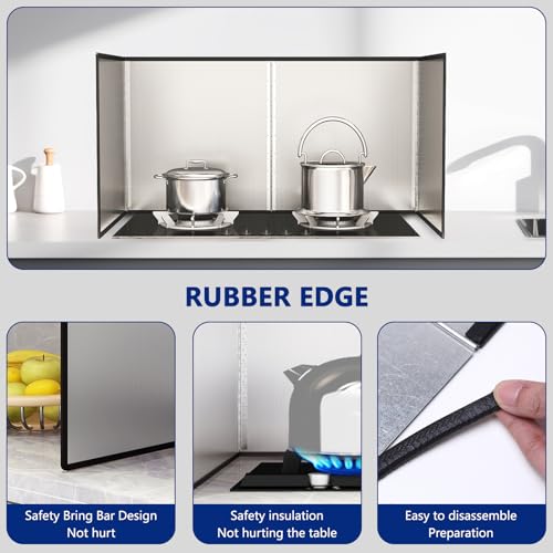 4 Sided Grease Splatter Guard Foldable Splatter Guard for Stove Stainless Steel Oil Splatter Screens Backsplash for Wall Gas Range Frying Pan Camping (15.7×31.5×15.7inches)