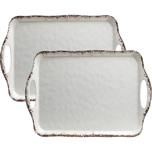Vintage White Large Serving Tray with Handles (2 Count)