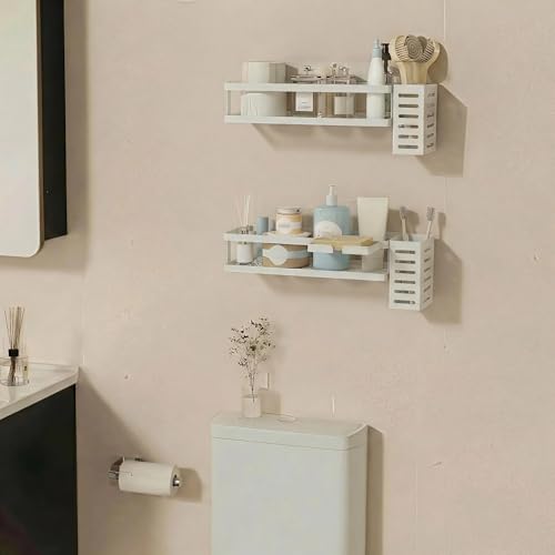 5-in-1 Shower Caddy & Kitchen Organizer Set, Wall Mount Wide Spice Rack with Paper Towel Holder, Utensil Holder, Soap Dish, Rustproof Mesh Baskets Hold 50LBS - White, Guardrail (White / 5-in-1 Minimalist (12.6" Wide))