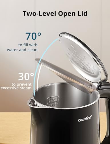 Stainless Steel Double Wall Electric Kettle 1.5L (1.6 Quarts / Metal Black)