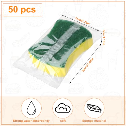 50 Pcs Individually Wrapped Sponges Uncompressed Green (Green)
