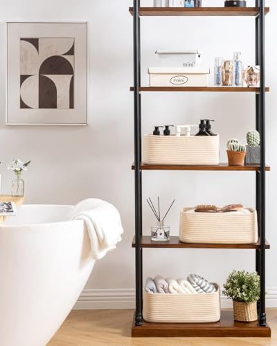 Small Woven Storage Basket for Organizing (Beige / 13.5"L x 9.5"W x 5"H)