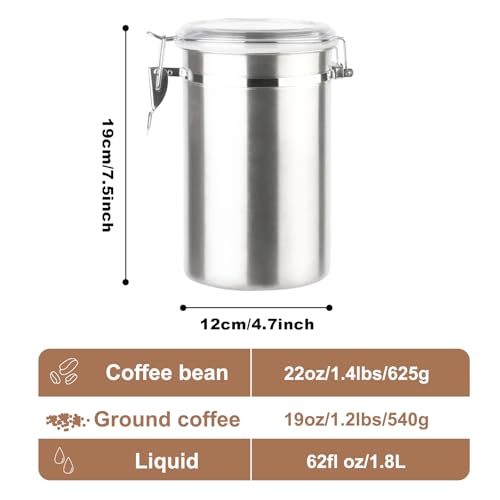 Coffee Canister 4 Pcs Stainless Steel Food Container with Clear Lids Airtight Container Stackable Canisters Kitchen Pantry Storage for Cereal (1.8L Silver-4)