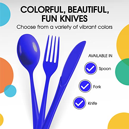 Party Solids 200 Pcs Plastic Silverware (Dark Blue / Spoons)