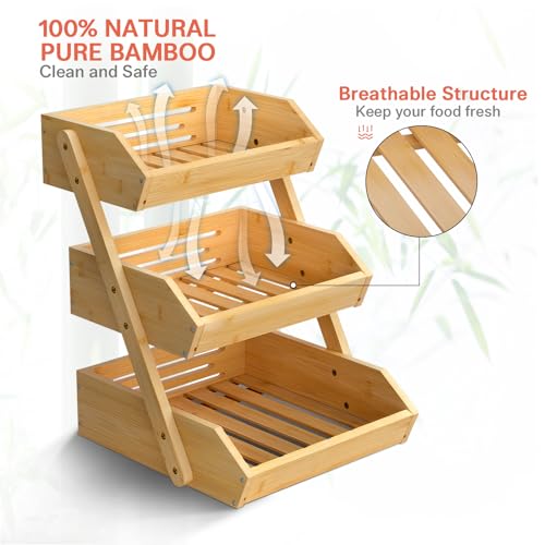 3 Tier Bamboo Fruit Basket for Kitchen Counter (Bamboo / 3-Tier)