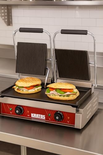 Commercial Panini Sandwich Grill Grooved Top w (Large w/ Smooth & Grooved Plates)