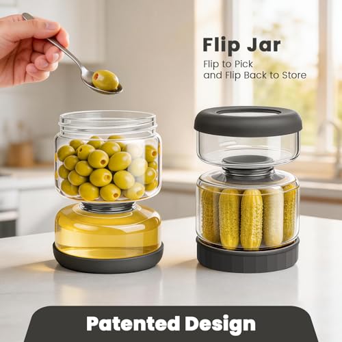 Glass Pickle Jar with Strainer Flip (25oz Smoky Grey Pickle jar)