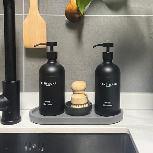 Set of 5 Kitchen Soap Dispenser Set 16 Oz Glass Hand Dish Soap Dispenser with Stainless Steel Pump (Black)