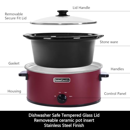 6 Quart Slow Cooker Oval Manual Pot Food Warmer with 3 Cooking Settings (6 Quarts / Red 2)