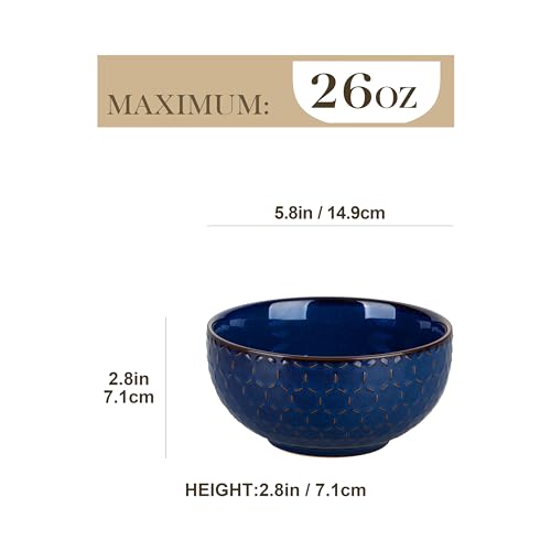 Cereal Bowls 30 Ounce Ceramic Blue Soup Bowl for Kitchen (30 OZ / Dark Blue)