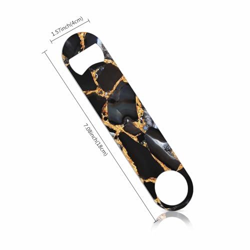 Agate Marble Stainless Steel Bottle Opener Luxurious Polished Quartz Stone Abstract Golden Veins Natural Flat Beer Bottle Opener Keychain for Home Kitchen Bar Restaurant Party Birthday Gift (Agate Marble)