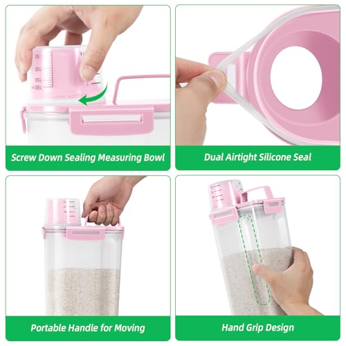 Rice Container 2 Pack 5 Lbs Cereal Container Storage (Pink 3+3Qt)