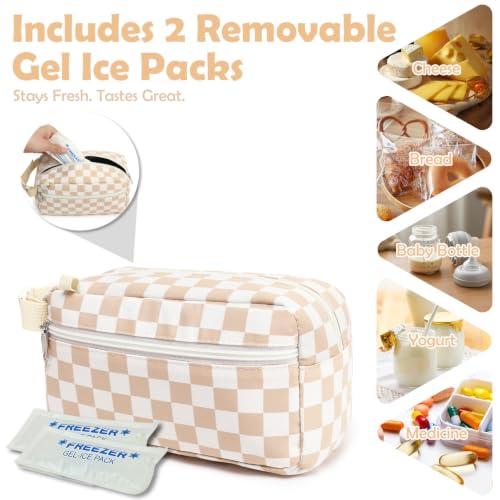 Freezable Snack Bag with Removable Ice Packs (with Ice Packs - Checkered Khaki)