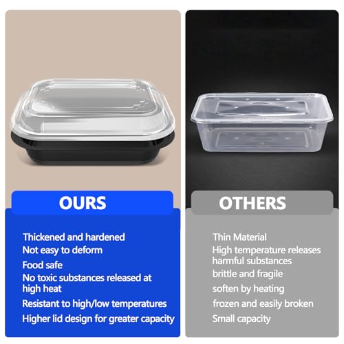 50 Pack (100-Piece) - 24oz Meal Prep Containers Salad & Snack Storage for Lunch | BPA Free & Leakproof Food Containers | To Go Take Out Plastic Bento Box | Microwave, Freezer, Dishwasher Safe (24 oz)