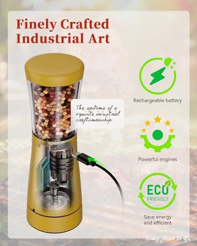 Electric Salt and Pepper Grinder Set with Storage Base (Yellow)