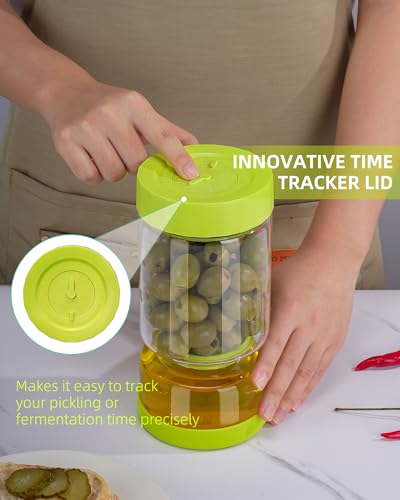 Pickle Jar with Strainer Flip (02-White&Green / 37oz 2pcs)