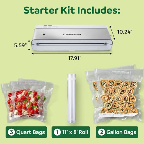 Compact Vacuum Sealer Machine with Airtight Bags and Roll (White)