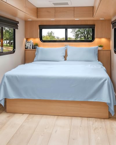 Short Queen Size 4 Piece Bed Sheet Set (24 - Sky Blue / Short Queen)
