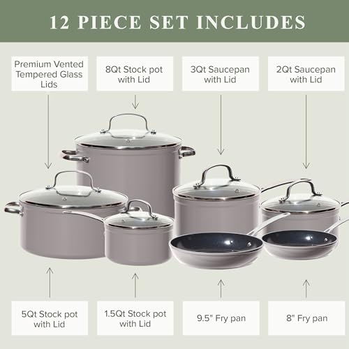 Healthy Duralon Blue Ceramic Nonstick Cookware Set (Clay / 12pc Cookware Set / Cookware Set)