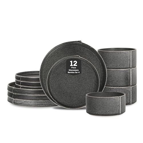 Bao 12 Piece Dinnerware Set Stoneware (Charcoal / 12-Piece - Service for 4)