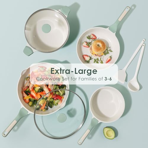 Nonstick Ceramic Cookware Set Large 13 (Light Green)