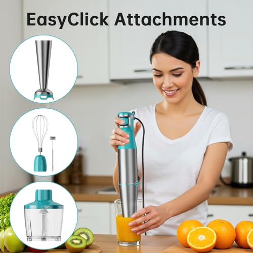 Immersion Blender Handheld 5 in 1 Hand Blender Set 1100W Heavy Duty (Cyan Blue / 5 in 1)