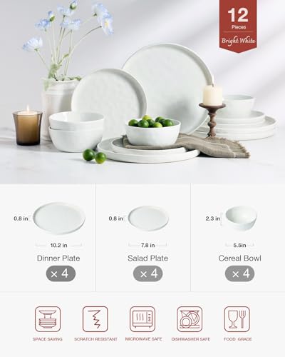Mars Stoneware Dinnerware Set for 4 (White / Set(12pcs))