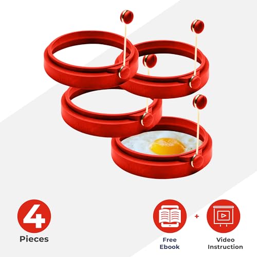 Professional 4 Inch Silicone Egg Ring (Red 4-Pack)