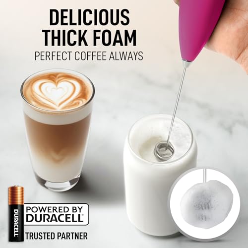 Powerful Milk Frother Wand With Duracell Batteries (Tropical Dragonfruit / Double Whisk + Batteries)