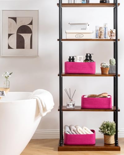 Small Woven Storage Basket for Organizing (Hot Pink / 12"L x 8"W x 4.5"H)