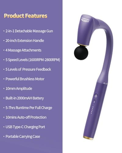 2-in-1 Detachable Muscle Massage Gun Deep Tissue with Extension Handle (Purple)