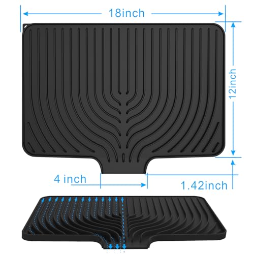 Dish Drying Mat for sink with a bulged edge (18"×12" / Black)