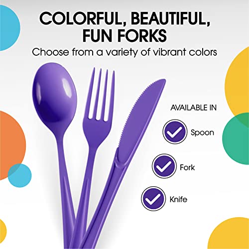 Purple Plastic Forks 200 Pieces Purple Forks Disposable Utensils Heavy Duty Plastic Cutlery Set Disposable Cutlery Sets Flatware Sets Silverware Set Party Supplies & Party Tableware (Purple / Forks)