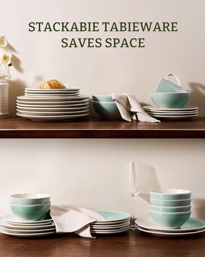 Ceramic Plates and Bowls Sets (Aqua Green / Service for 6)
