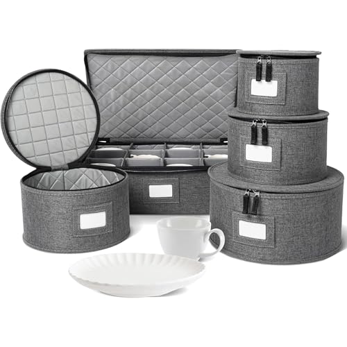 5 Piece China Storage Set (Gray / 5 Piece Hard Shell Set for Mugs & Plates)