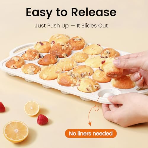 Silicone Mini Muffin Pan With Metal Reinforced Frame (Mini: 24 Cups×1pack)