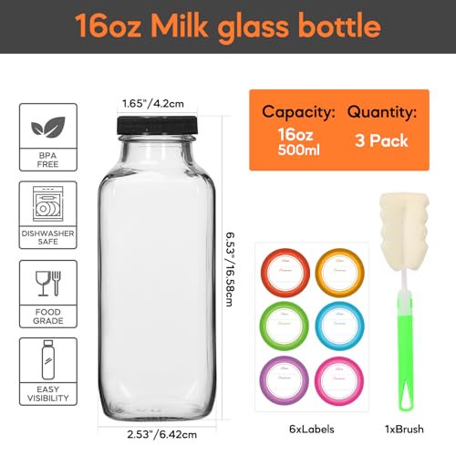 16oz Glass Juice Bottles 3 (16oz-3pcs)